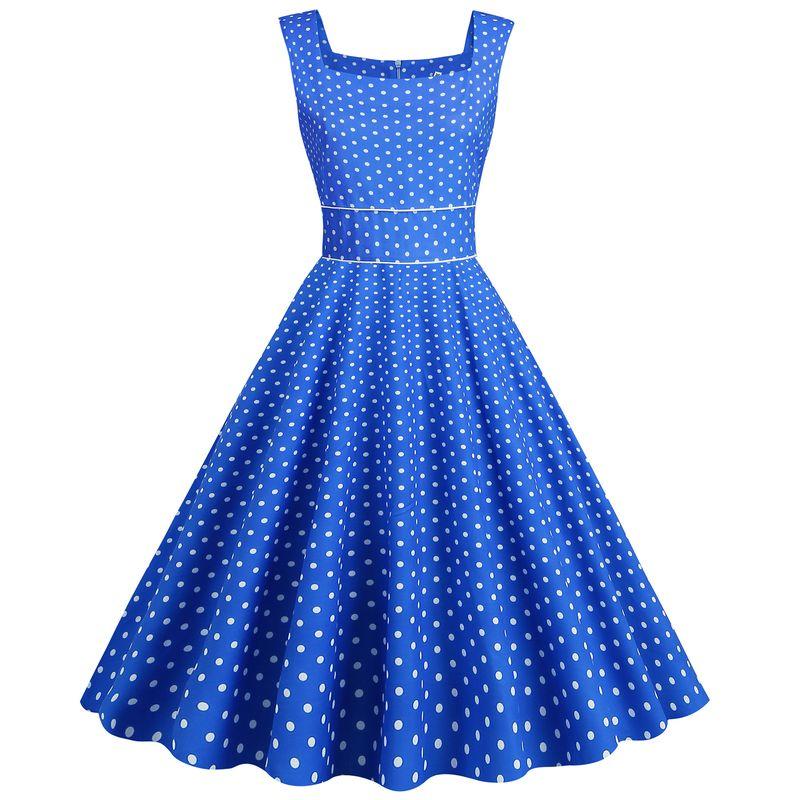 

Square Collar Polka Dot Elegant Performance 6 Colors Size 5 Tank Dress Blue S