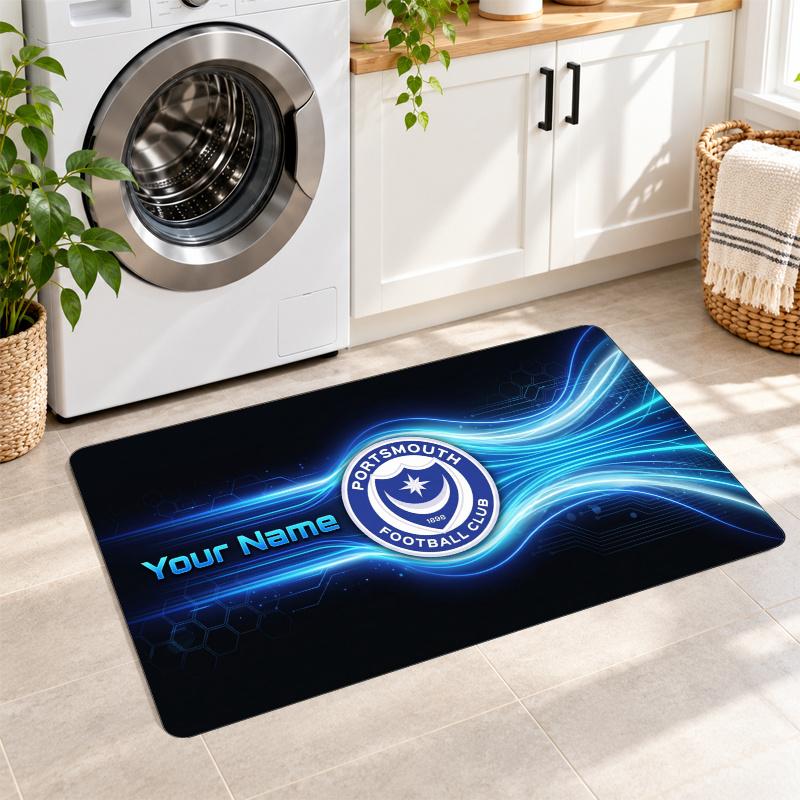 Portsmouth FC Custom Name Flannel Rug Kitchen Mat Non Slip Floor Carpet Personalized Home Decor