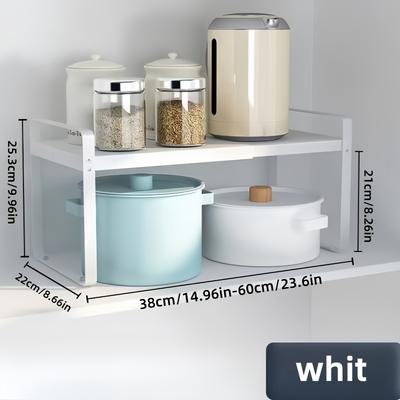 Space-Saving Adjustable Kitchen Rack! Multifunctional Shelf for Countertop, Cabinet & Sink. Easy Install, Black & White.