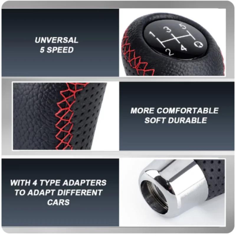 Universal 5 Speed Manual Leather Red Stitch Gear Shift Knob Car Gear Stick Shift Knob Lever Manual Transmission M8 M10 M11 M12