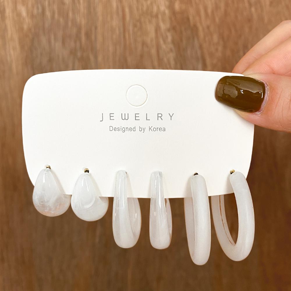 Retro Temperament Resin Earrings Pure Color Simple Earrings 6-piece Set of Geometric Gentle Simple Earrings