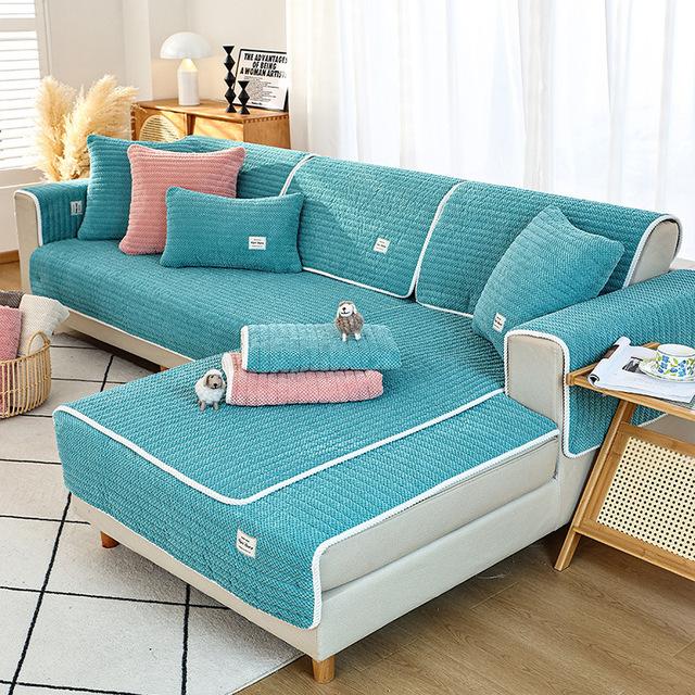 Plaid-Sofakissen aus Cord, verdicktes, rutschfestes Kissen, schlichtes, modernes Wohnzimmer-Sofabezug, Plüsch, warm, universeller Sitzbezug