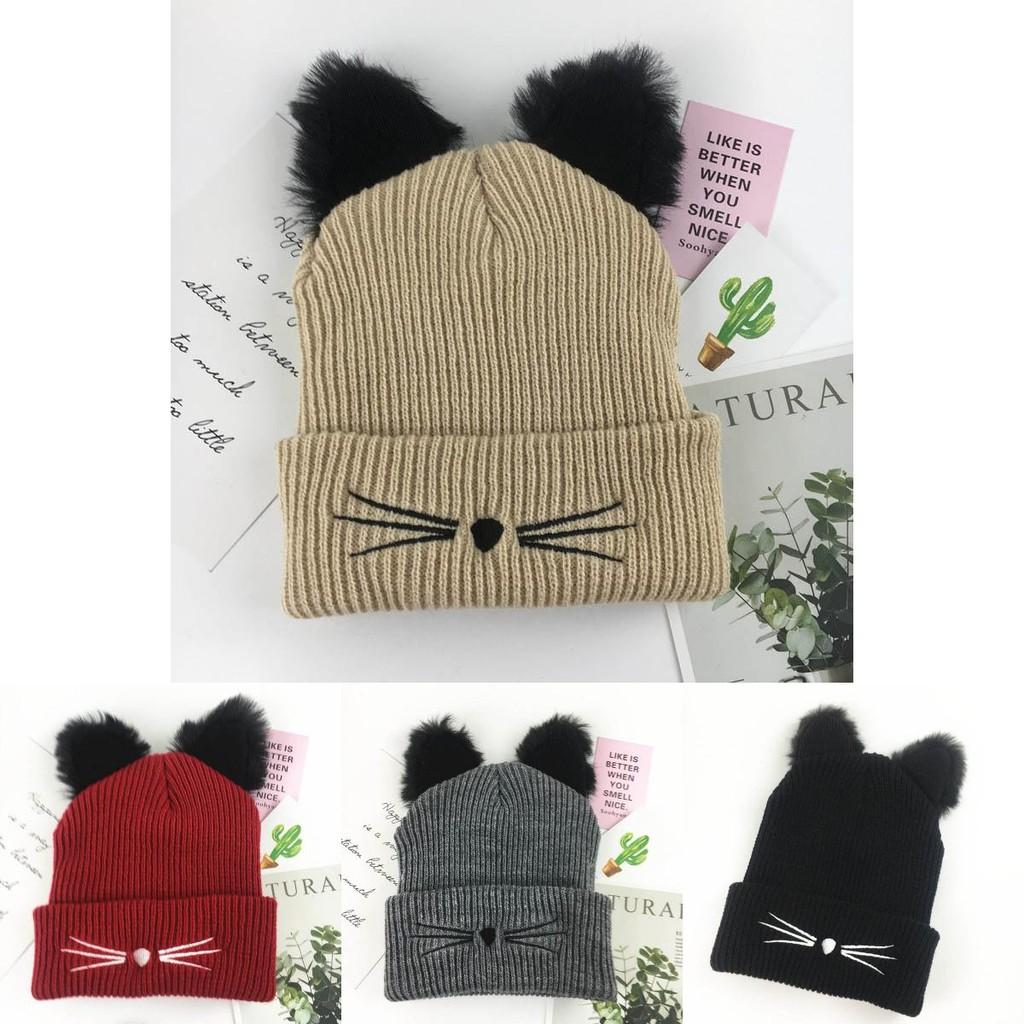 Cozy Cat Ears Women Hat Knitted Acrylic Warm Winter Beanie Caps For Fashionable Comfort