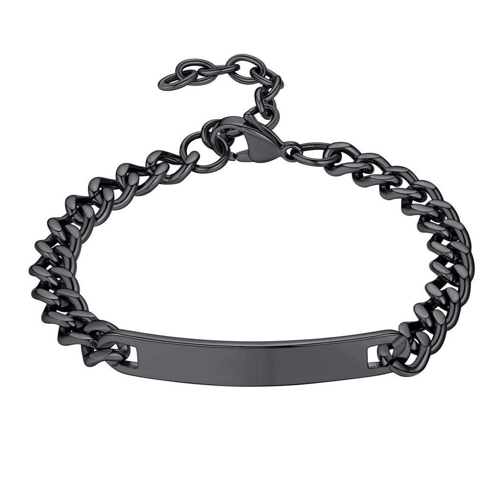 Men's Stainless Steel Bracelet Father's Day Gift Stainless Steel Curved Brand Lettering Black Cuban Chain Curved Brand Bracelet
