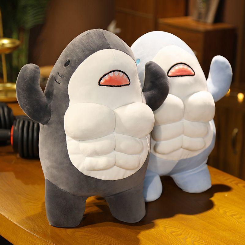 Funny Muscle Shark Plush Toy Squishy Bodybuilding Shark Stuffed Doll Cute Pillow Perfect Companion Doll Birthday Gift for Friend