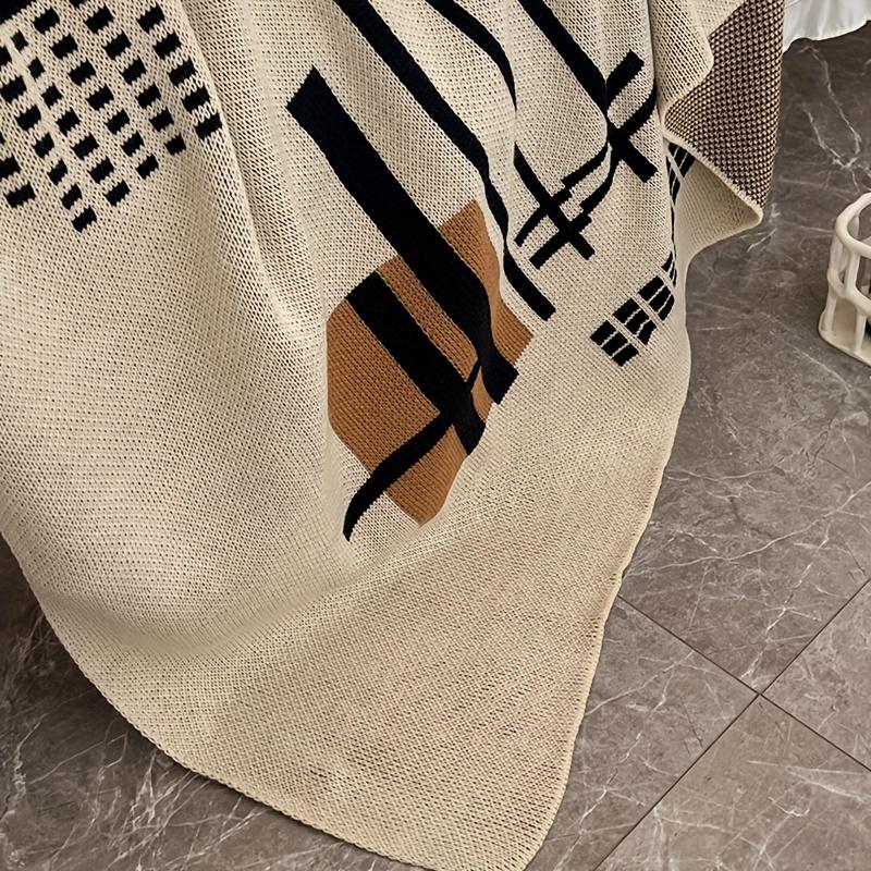 Vintage Geometric Knit Throw Blanket Soft Acrylic All Season Sofa Bed Office Nap Cozy Comfort Cold Nights Knit Construction