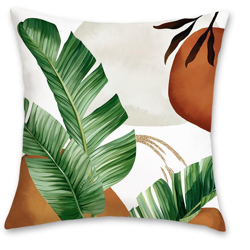 Home Decor Tropical Leaf Geometric Pattern Throw Pillow Covers Pattern Cushion Cover Suitable For Sofa Bedroom Car Pillow Cover
