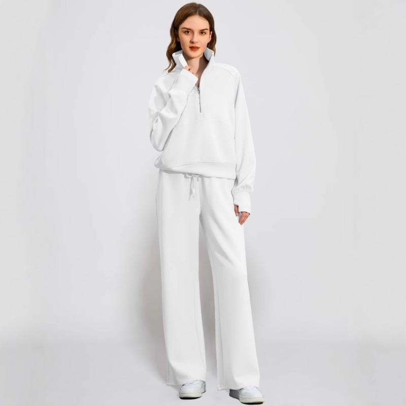 Women Stand Collar Zipper Long Sleeve Casual Sports Two Piece Sweatshirt And Pants Set