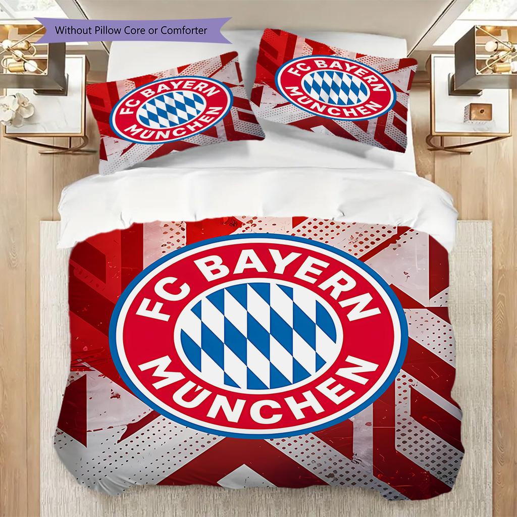 FC Bayern München Muster Bettwäsche Steppdecke Set Bettbezug Kissenbezug Heimdekoration Geburtstagsgeschenk (1 Bettbezug + 2 Kissenbezüge, ohne Füllung)