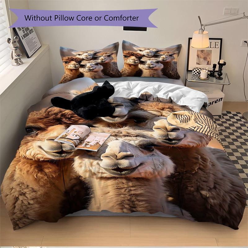 

3 шт. Комплект постельного белья «Семейство верблюдов» - Включает один пододеяльник и две наволочки (Нет ядра) - Дизайн в стиле аниме и мультфильмов, Полиэстер, Подходит для 135x200cm