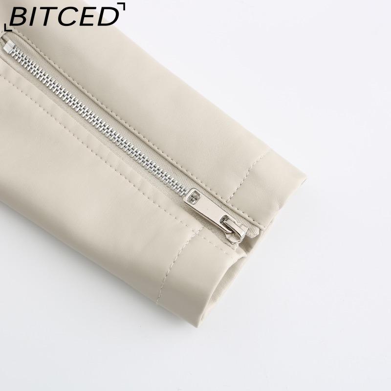 BITCED Studded Fashion Stand Collar Leather Jacket for Women - Solid Colour Spring/Autumn Outerwear - Studded Leather Jacket