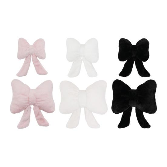 Plush Bow Car Headrest Pillow Lumbar Support Pillow Soft Comfortable Waist Pillow Elastic Bands Car Seat Back Cushion