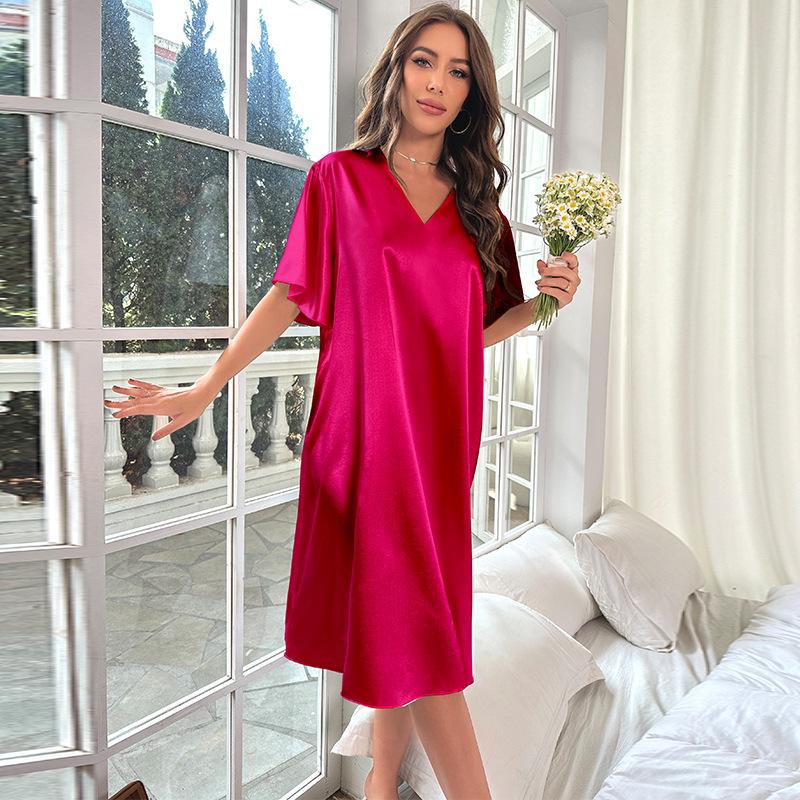 Pigiama Estivo da Donna Taglie Forti in Seta Ghiacciata - Camicia da Notte Lunga, Fresca e Leggera