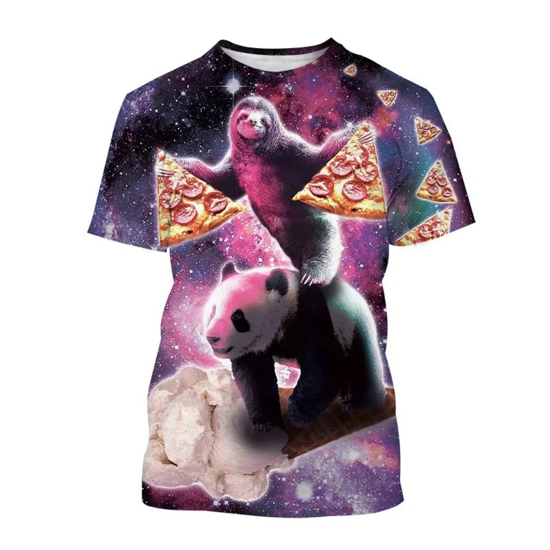 Huiteng Grappig Galaxy Luiaard T-shirt Voor Mannen Kinderen Casual Dieren Pizza 3d Print T-shirt Streetwear Tops Plus Size Korte Mouw T-shirts 3XL