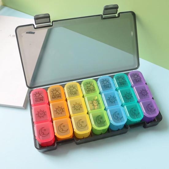 Pill Box Dust-proof Detachable 21 Grids 7 Days Weekly Pill Organizer for Supplement