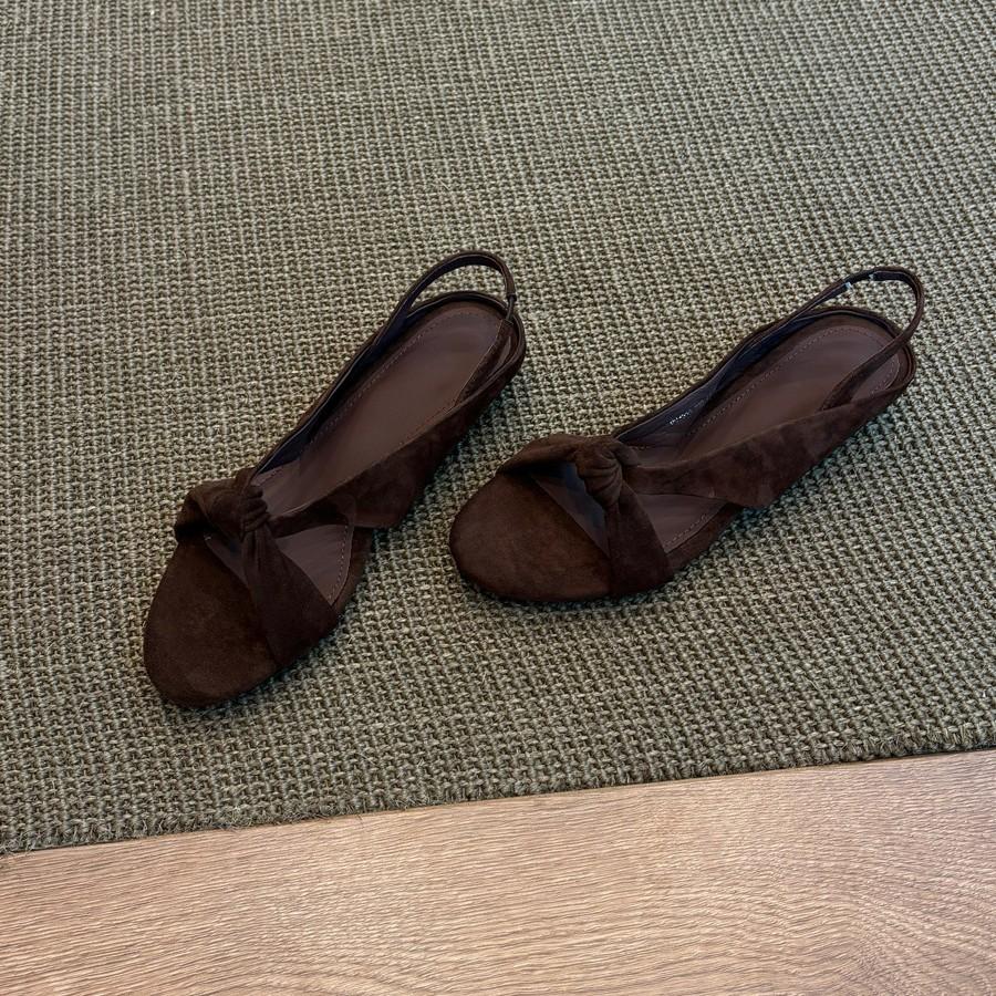 Sheepskin version~ Niche design simple open-toed round head cross with wedge heel sandals women's leather versatile Roman sandals