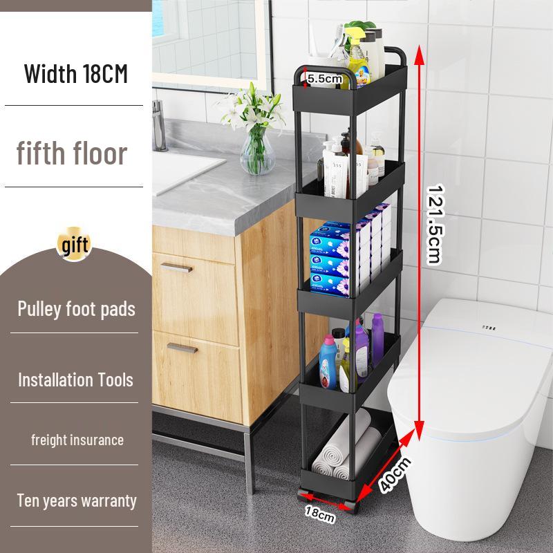 Movable Bathroom Trolley Rack for Layered Gap Storage