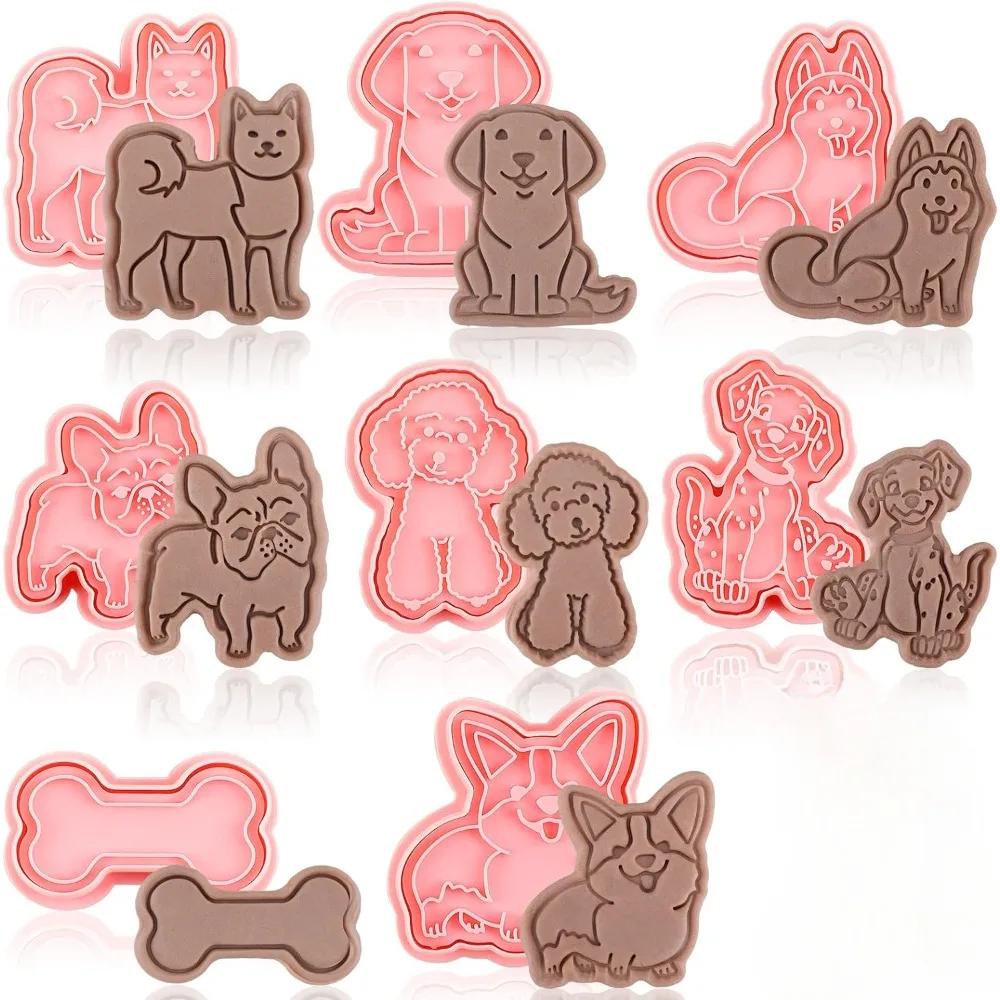 8 Pcs/set Cookie Cutters Plastic 3D Cute Cartoon Pressable Biscuit Mold Fondant Cookie Stamp Kitchen Baking Pastry Bakeware