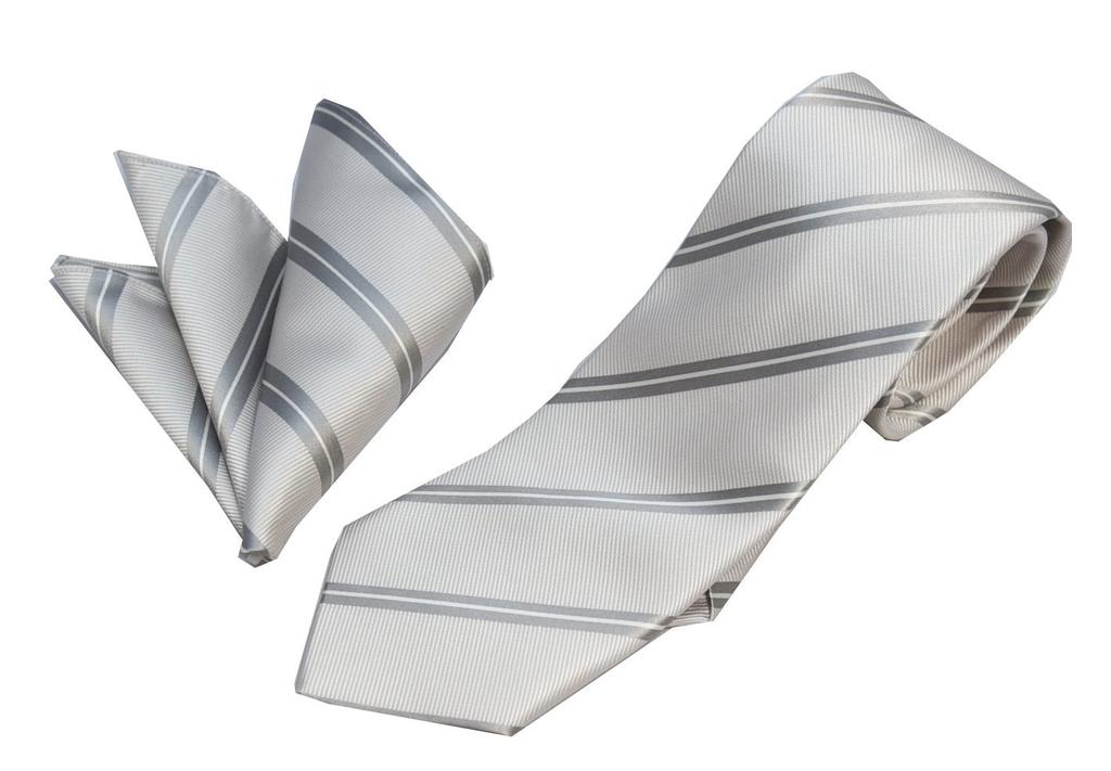 Formal Tie Pocket Square Set by MICHIKO Made in Silk Silver S1 for Weddings & LONDON, Japan, Tie, Stripe,