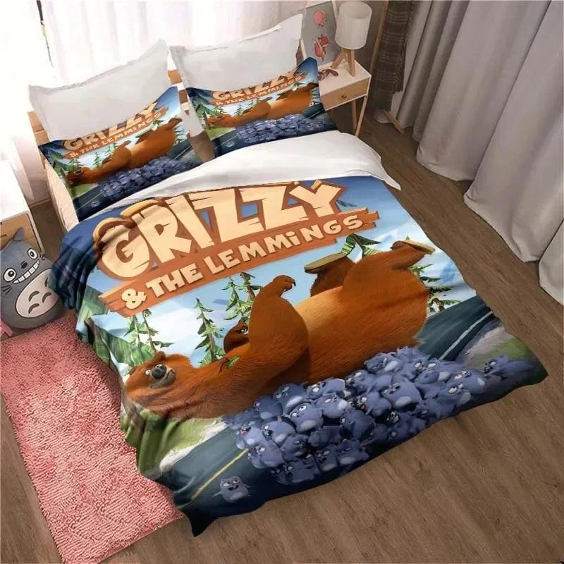 

Grizzy and The Lemmings Printed Bed Set Duvet Cover Pillowcase Bedding Set Bed Linen Sheet Quilt Cover Full Queen King Size 135x200cm