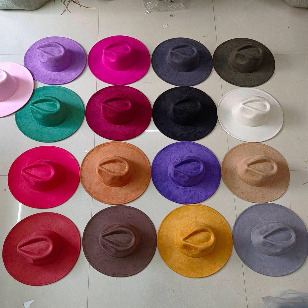Artificial Suede Western Cowboy Hat Mujer Style Felt Jazz Hats New Roll Brim Cowgirl Cap Men Women