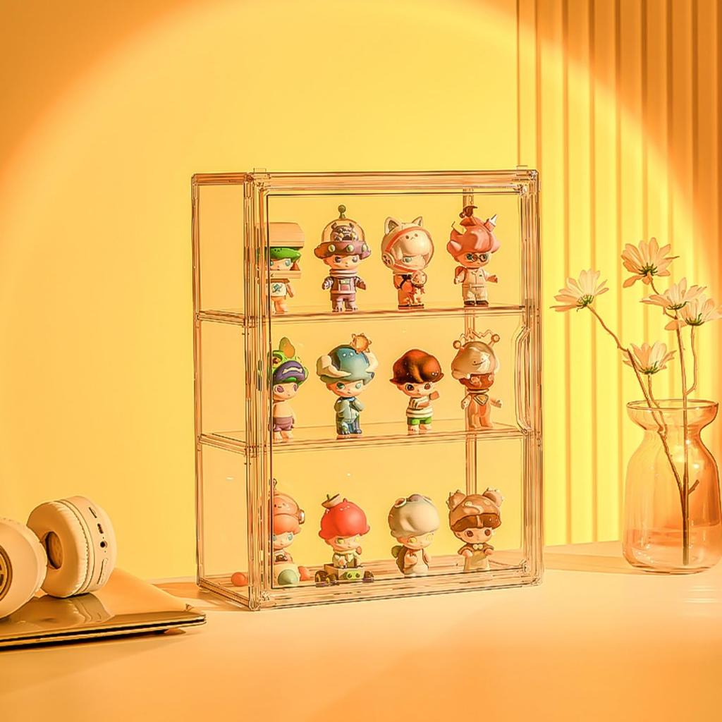 COZENTA Figure Display Collection Transparent Wall Mount Case, Case, PET, Shelf, Magnetic, (3 Tiers, 27x36x13cm)