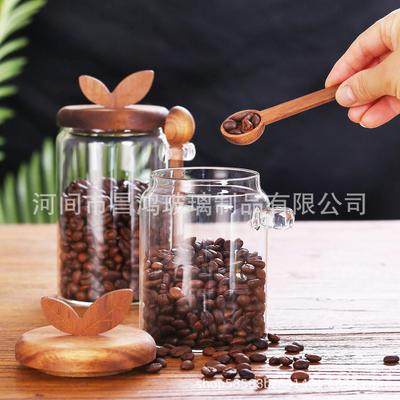 Glass Sealed Storage Jar with Spoon for Coffee Beans & Tea
