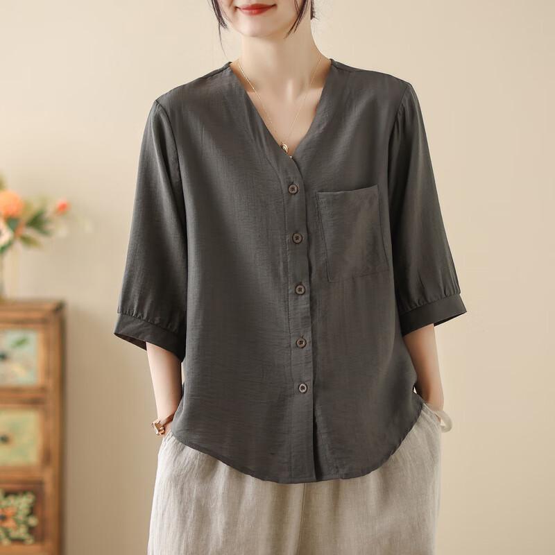 Xiaofu Sommer-Oberteil für Damen mittleren Alters im neuen chinesischen Stil mit kurzen Ärmeln