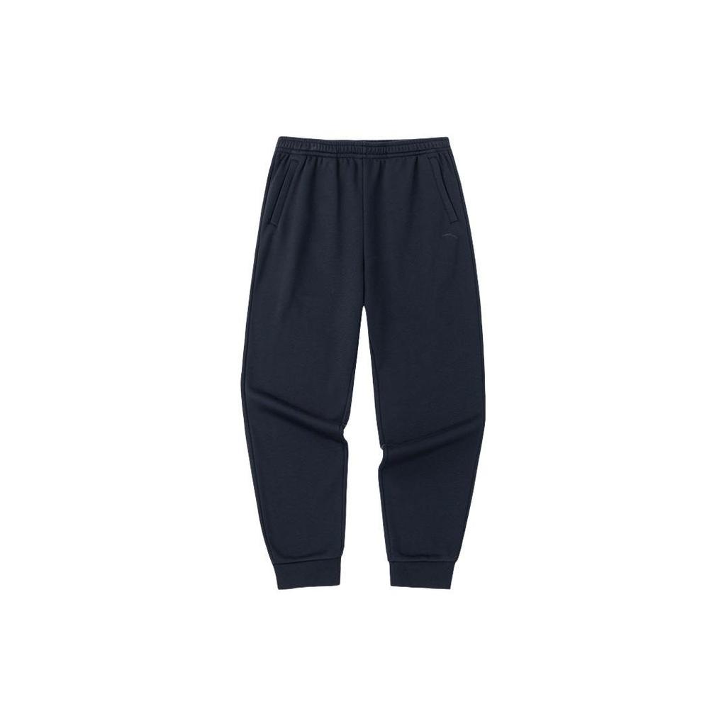 Anta Solid Color Cuffed Fleece Knit Sports Pants Men bottoms Black 952547308-1