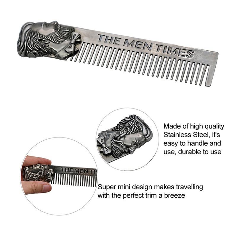 Gentelman Barber Styling Metal Comb Stainless Steel Men Beard Comb Mustache Care Shaping Tools Pocket Size Silver Hair Comb