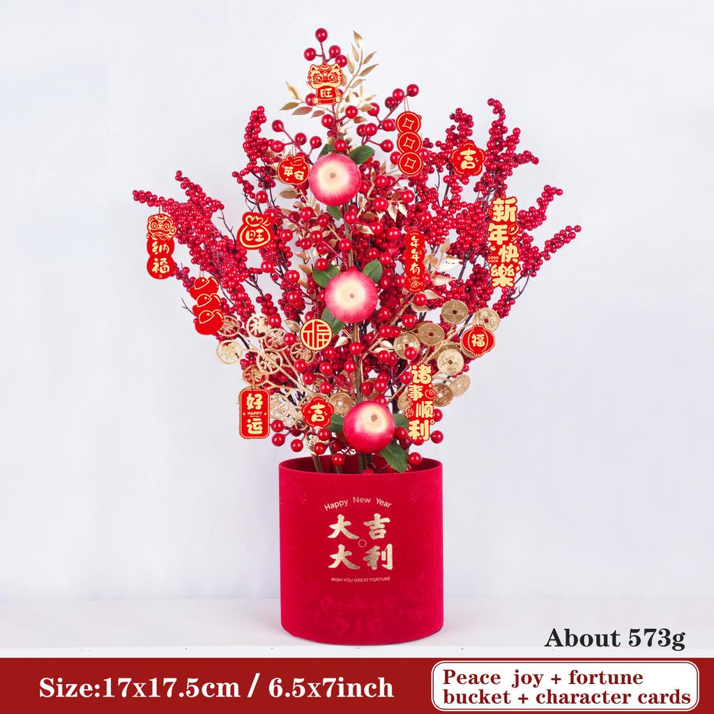 Uflower Lunar New Year Artificial flowers 2026 New Year Artificial Red Fruit Berry Pot Wedding Party Home Room Decorations