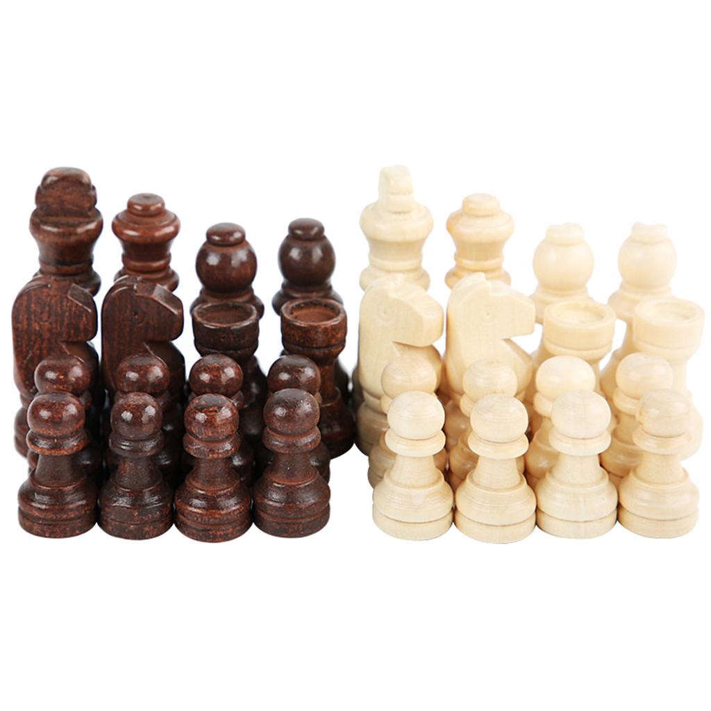 32 Pcs Wooden Chess Pieces Portable International Chess Pieces Tournament Chess Figures Hand Carved Wood Chessmen
