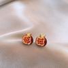 Vintage Enamel Diamond Pomegranate Stud Earrings: Luxurious, High-End, and Versatile Design.