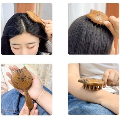 Cute Sandalwood Sandalwood Hair Comb Anti Static Wooden Hair Comb Brown Cat Massage Comb