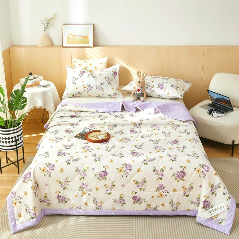 Flowers Style Summer Quilted Quilt 100% Cotton Fluffy Air Condition Thin Quilt Soft Comfortable Thin Blanket Machine Washable