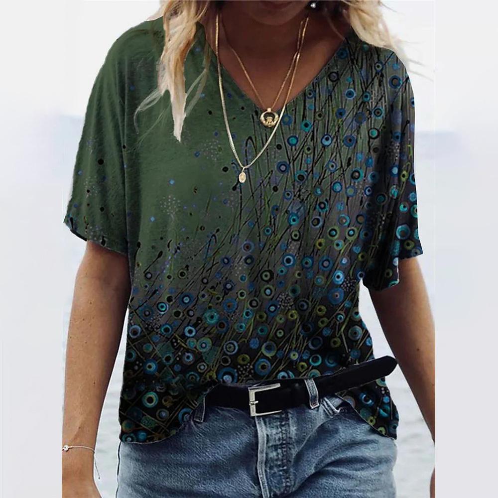 Women's T-Shirt Summer V-Neck T Shirt for Women Daily Fashion Short Sleeve Casual T-Shirt 3d Print Female Clothes