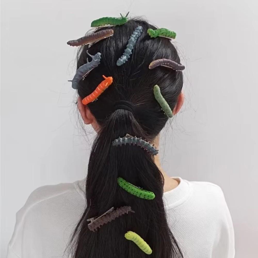 6/12Pcs Creative Caterpillars Hair Clips Prank Halloween Hair Claw  Holiday Pranks