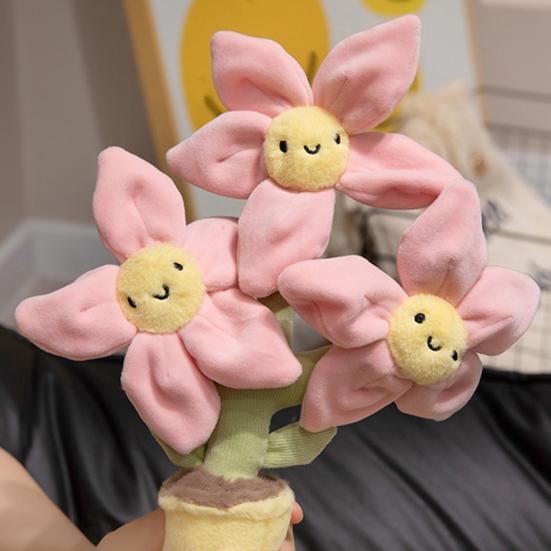 Blooming Peach Blossom Plush Potted Toy Soft Stuffed Flower with Smiling Face 40cm Adorable Home Office Decor Photography Prop Gift for Plant Lovers