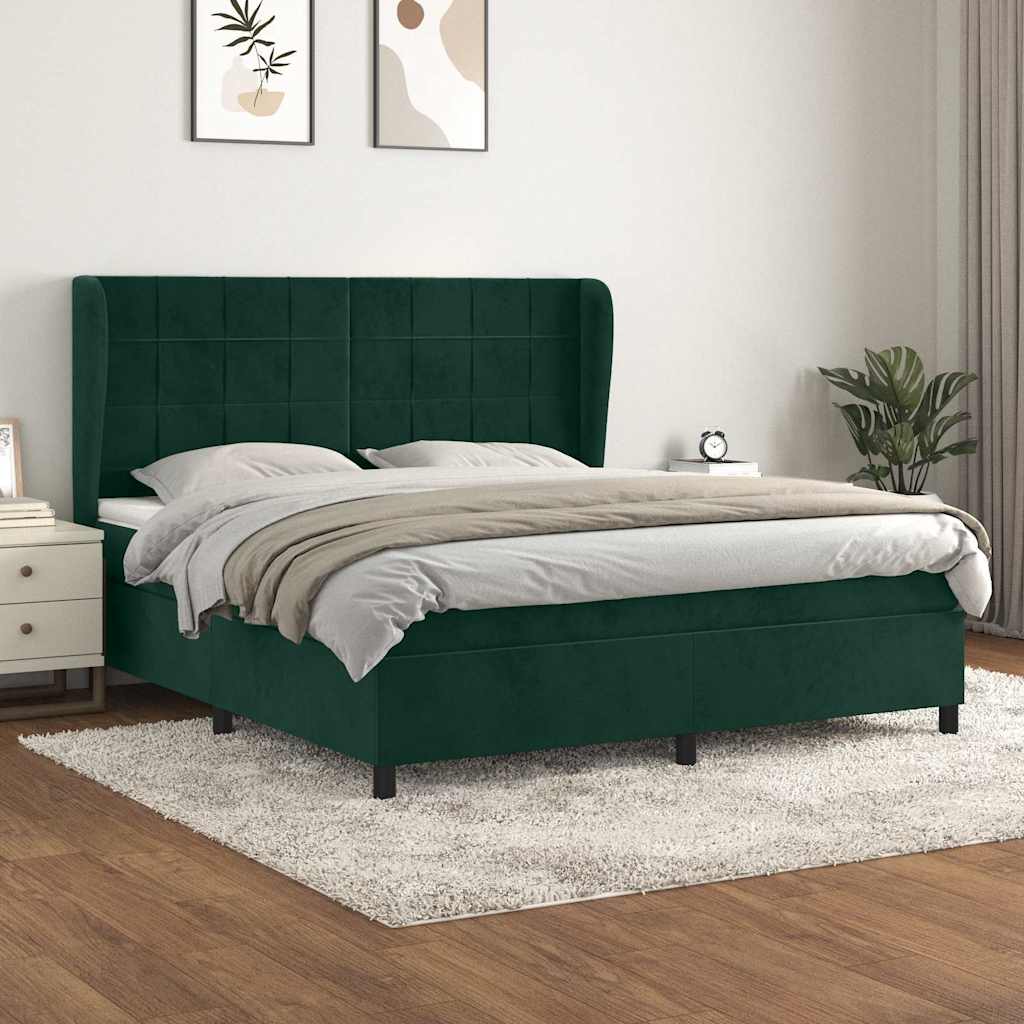Box Spring Bed with Mattress Dark Green 160x200 cm Velvet