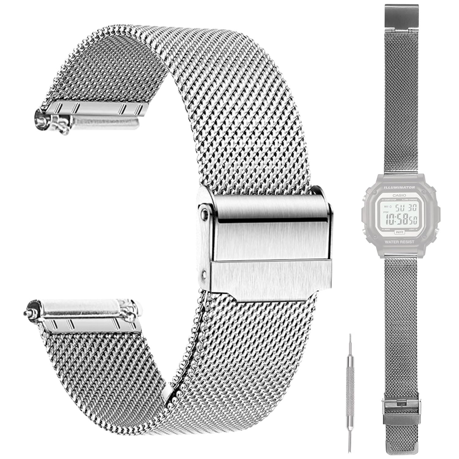 Сменный ремешок для часов CASIO F-108WHC [HVUYAL], Металлический ремешок, Легко установить, Регулируемый, Устойчивый к ржавчине, Унисекс, Включает инструмент и пружинные штифты
