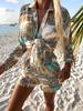 Tooxika New Vacation Style Casual Printed Long Sleeved Shorts Two-piece Set
