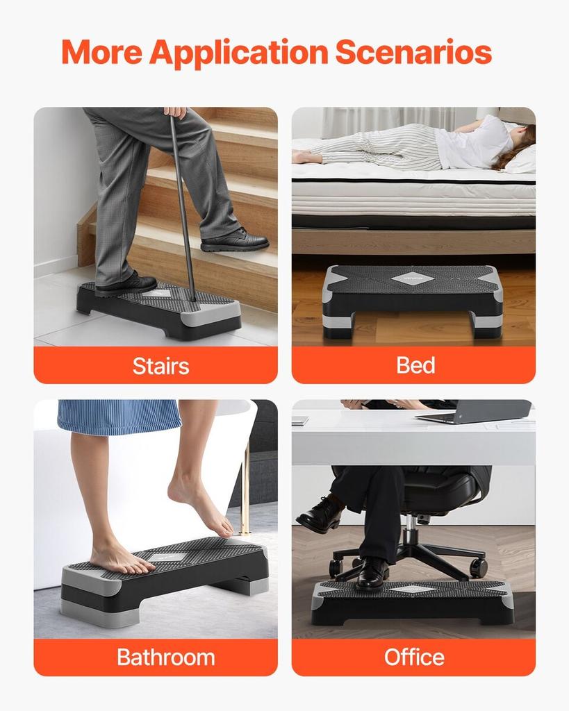 Aerobic Exercise Step Platform Adjustable Workout Stepper 4 Riser Gray