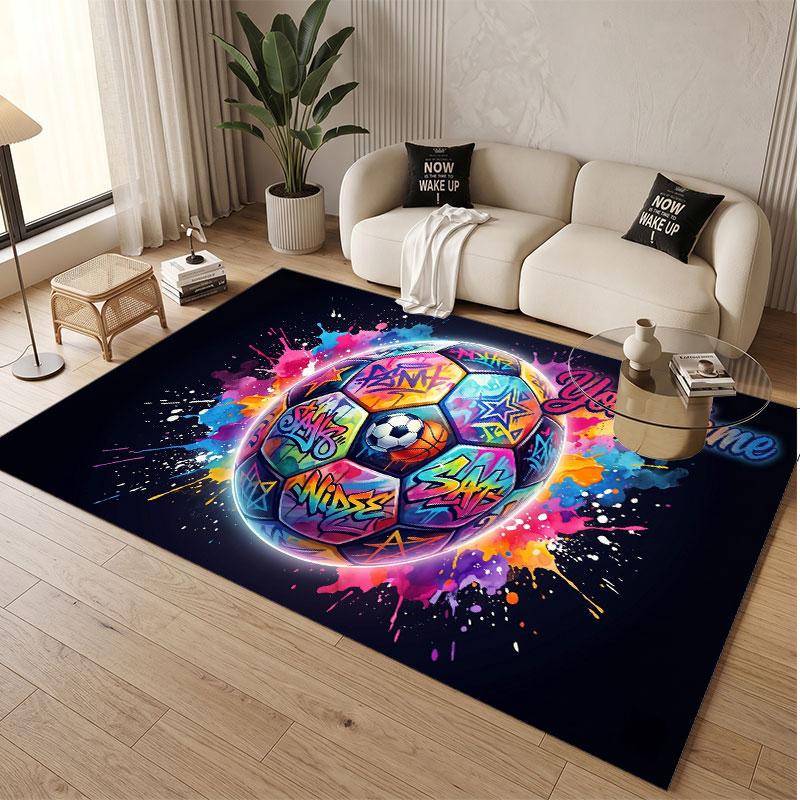 Soccer Theme Soft Crystal Velvet Rug Custom Name & Text Print Non Slip Floor Rug for Bedroom Living Room