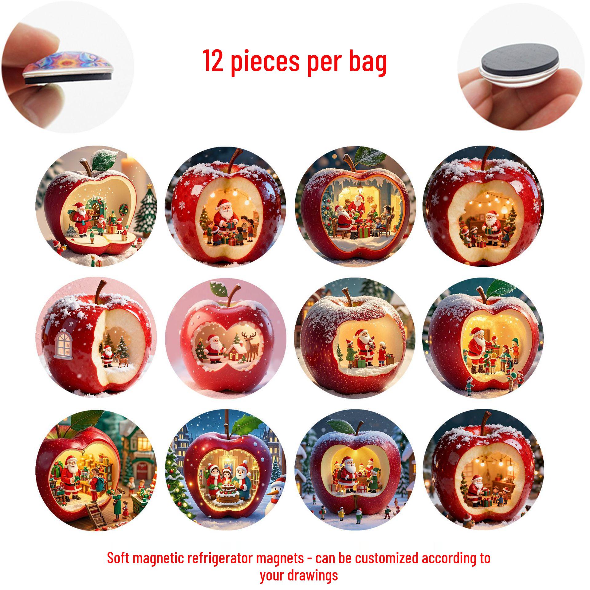 

Christmas Eve Apple & Snowman Soft Magnetic Refrigerator Sticker Set of 12 Refrigerator Stickers, 25 mm (BLY364)