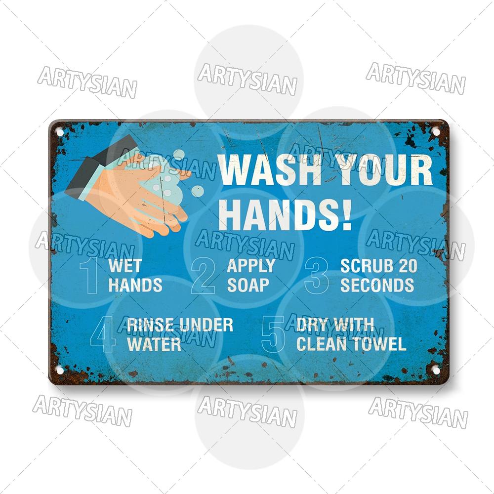 Hygiene Metal Sign No Shoes No Food Drink Restaurant Office School Public Space Plaque Wash Your Hand Sanitizer Keep Clean Sign