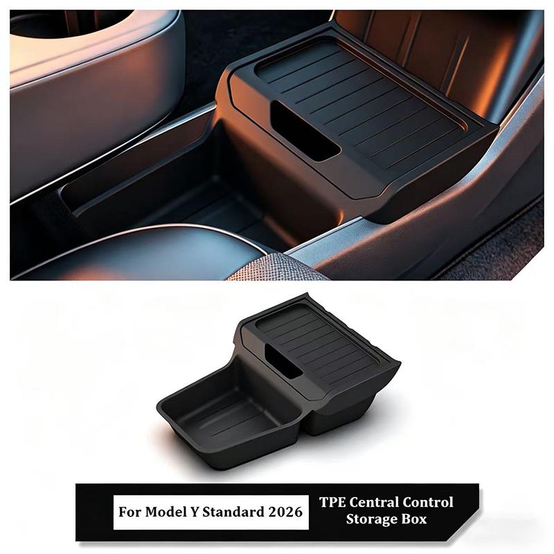 Per Tesla Model Y Juniper Standard RWD 2026 Scatola Portaoggetti Inferiore Console Centrale Vassoio Centrale in TPE Organizer per Riordinare Accessori Auto
