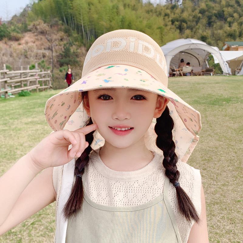 1148 children's hat cartoon cute empty top sun hat outdoor play big eaves shawl sunscreen bucket hat