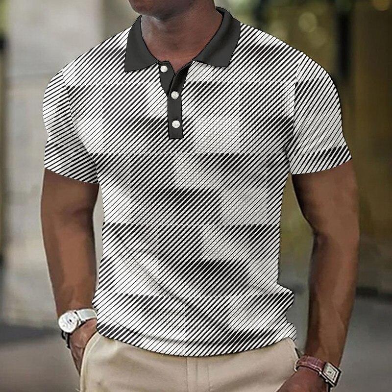 Fashionable Geometric Color Blocked Pattern 3D Digital Printing Men's Comfortable Polo Shirt