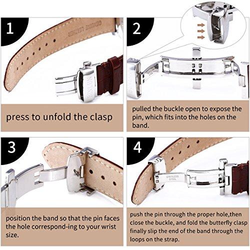 BINLUN Genuine Leather Watch Band, Replacement, Genuine Leather, Calf Leather with a Snake Pattern, Unisex, 10 Colors, 12 Sizes (12/13/14/16/17/18/19/