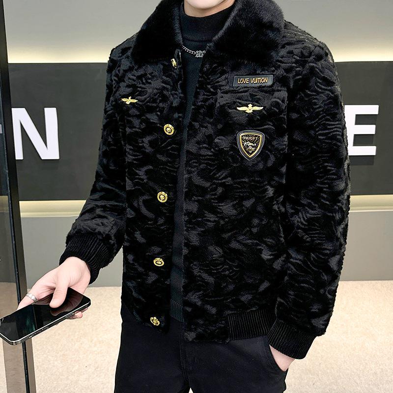 Men's European Winter Gold Sable Velvet Fur Lapel Jacket - Fashionable, Trendy, and Casual Outerwear